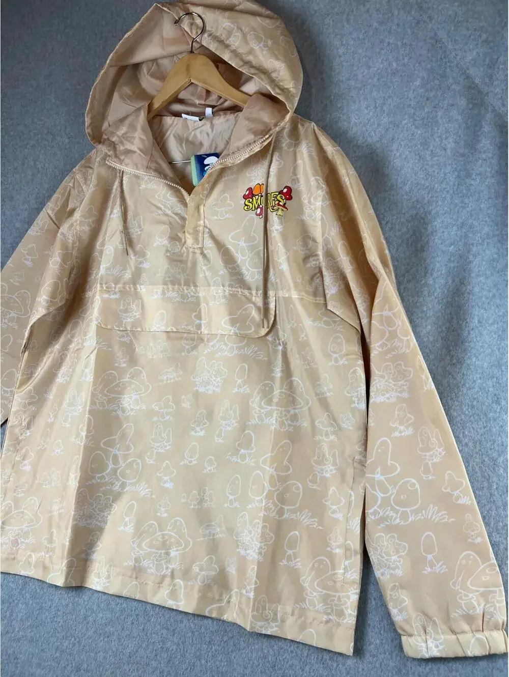 The Smurfs Mens Windbreaker Jacket Pullover Hooded Mushrooms Smurfs Size Large